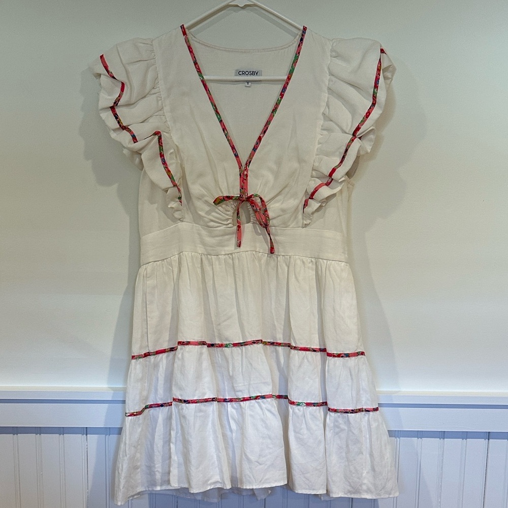 CROSBY by Mollie Burch White Dress with Red Trim